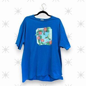 Vintage 90s Hummingbird Ladybug Blue Jerzees Tag Made In USA Tshirt Size Large